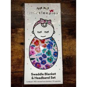 V95. Little Sleepies Sweet Pea Swaddle and Headband‎ Set NIB